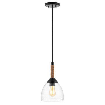 Alys 7.63" Adjustable Rope Wrap Modern Rustic Iron/Glass LED Pendant - JONATHAN Y